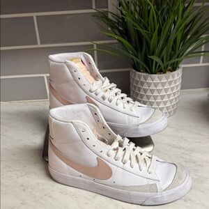Nike Women's White and Pink High-Top Sneakers